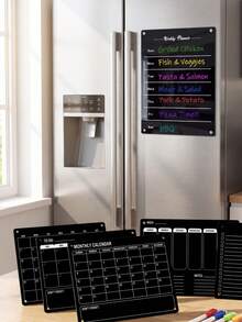 Haus Hana 1Pc Magnetic Weekly Calendar Writing Board, 2mm Thick Black Solid Acrylic With Printed Weekly Grid Pattern, Dry Wipe Reusable Surface For Schedule Recording, Magnetic Fridge Memo Plaque For Family Daily Arrangement And Kitchen Planning - multicolor - View 10