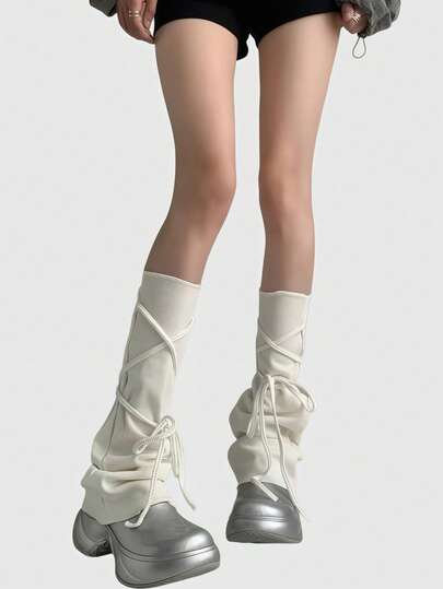 Anime Cubierta de calcetines ajustable y apilable con correa blanca estilo Y2k Punk, cubierta de pierna de moda para mujer, adecuada para uso diario, fiestas, compras y otros artículos a juego