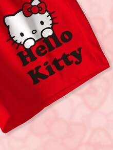 HELLO KITTY AND FRIENDS | SHEIN 女童圆领短袖条纹休闲卡通可爱印花T恤套装，夏季 - 白色 - 查看 6