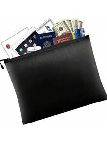 1PC Black Flame Resistant Waterproof Heat Resistant Silicone Fiberglass Document Bag For Home Office Storage Files Tickets Passport Cash Valuables Essential Security Organizer - Black - View 1