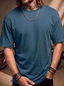 Fenqiro Plus Size Men's Simple Solid Color Casual Short Sleeve T-Shirt - Blue - View 1