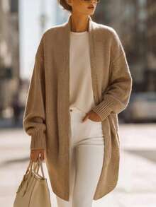 SHEIN New Fall Winter Luxury Slouchy Open Front Knit Cardigan Women Batwing Sleeve Midi Length Soft Cozy - Ginger - View 8