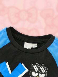 HELLO KITTY AND FRIENDS | SHEIN سترة قصيرة الأكمام للأطفال مع طبعات حيوانات الكرتون ونظارات شمس للأولاد - الأسود - مشاهدة 3
