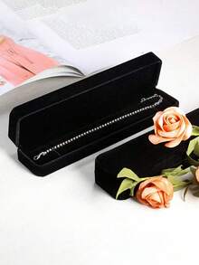 Velvet Jewelry Box, Long Chain Ring Box, Pearl Necklace Storage Case, Gift Box For Earrings Pendant, Portable Flannel Jewelry Packaging Box - Black - View 12