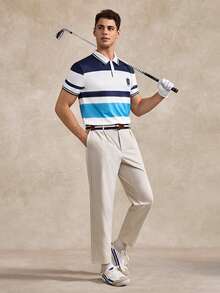 Summer Outing Top, Color-Block Pattern, Men's Standard Size POLO Shirt, Classic Multi-Color Striped Print Pattern, Pattern Design, Daily, Office Casual Business Style Top - Multicolor - View 7