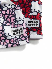 HELLO KITTY AND FRIENDS | SHEIN 2 件套少女粉色和红色可爱卡通蝴蝶结图案舒适内衣背心 - 紅色 - 查看 4