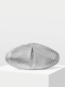 MOTF WOMEN'S FASHION PLEATED CLUTCH BAG, EXQUISITE SIMPLE SILVER WOVEN PATTERN PU BAG, FOR DAILY, DATING, VACATION, SHOPPING, COMMUTING - Silver - View 3