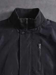 Manfinity Homme 1件男士成熟休閒夾克，黑色拉鍊裝飾，通勤百搭時尚舒適，男友禮物、丈夫禮物、週年紀念禮物 - 黑色 - 查看 4