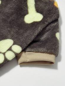 PETSIN 1 Pc Pet Dog/Cat Bone & Paw Print Warm Crew Neck Sweatshirt, Brown Fleece - Multicolor - View 8