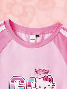 HELLO KITTY AND FRIENDS | SHEIN 女性休閒運動卡通和字母印花對比配色拉弦袖連衣裙，夏季 - 淺粉色 - 查看 3