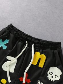 ROMWE MEN Pantalones cortos holgados para hombre con patrón bordado 3D - Negro - Ver 2