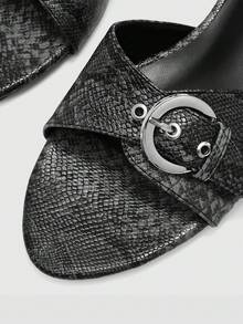 CUCCOO BIZCHIC Dark Gray Snake Pattern Belt Buckle Kitten And Sandals Kitten Heels - Dark Grey - View 5