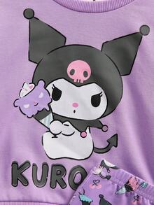 HELLO KITTY AND FRIENDS | SHEIN 女婴卡通  印花紫色休闲圆领运动衫和紧身裤套装，春秋 - 彩色 - 查看 5