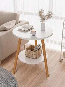 2-Tier Round Side Table / Nightstand – Modern White End Table For Living Room And Bedroom – Easy To Assemble - White - View 7