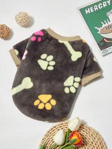 PETSIN 1 Pc Pet Dog/Cat Bone & Paw Print Warm Crew Neck Sweatshirt, Brown Fleece - Multicolor - View 6