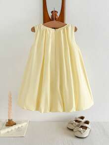 Cozy Pixies Gaun Bayi Perempuan Tanpa Lengan dengan Hiasan Pita Besar dan Leher Bulat - Mustard Yellow - View 2