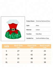 1pc Pet Christmas Dress Classic Clasp Christmas Tree Sequined Dogs And Cats Christmas Dress - Red - View 3