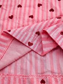 SHEIN Women 2 Pcs Pink Button Front With Striped&Heart Pattern Homewear Cute Pajama Set - Pink - View 5