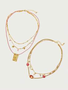 Glisma A Fashionable, Beautiful, Simple, Light Luxury And Sweet Holiday Girl Multi-Layer Necklace - Multicolor - View 2