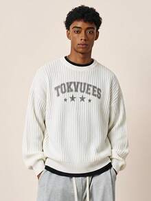 TOKVUE Men's Letter Print Crew Neck Knit Top - Apricot - View 1