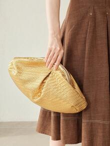 MOTF WOMEN'S FASHION PLEATED CLUTCH BAG, EXQUISITE SIMPLE GOLD WOVEN PU BAG, FOR DAILY, DATING, VACATION, SHOPPING, COMMUTING - Gold - View 6