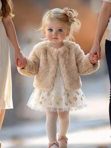 Baby Girl Autumn/Winter Cute Versatile Fluffy Apricot Jacket Coat - Apricot - View 2