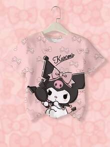 HELLO KITTY AND FRIENDS | SHEIN 少女字母與卡通圖案圓領短袖T恤 少女動漫印花休閒圓領短袖T恤 可愛風童裝上衣 - 白色 - 查看 1