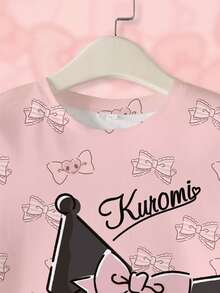 HELLO KITTY AND FRIENDS | SHEIN 少女字母與卡通圖案圓領短袖T恤 少女動漫印花休閒圓領短袖T恤 可愛風童裝上衣 - 白色 - 查看 4