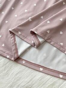SHEIN Casual Comfortable Polka Dot Print Round Neck Half-Button Long Sleeve Nightgown - Khaki - View 7