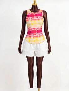 SHEIN Sports Summer Casual Y2k Athletic Athleisure Pink And Yellow Print Sports Tank Top Gym Gym Workout - Multicolor - View 4