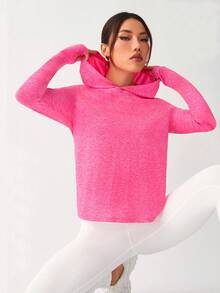 SHEIN 拇指孔連帽長袖運動T恤 - 熱帶粉紅色 - 查看 7