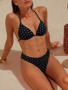 Swim Chiccia Women's Spring/Summer Random Print Halter Neck Molded Cup Bikini Set - Multicolor - View 5