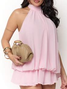 Dania Mndz Shop Women's Elegant Light Yellow Halter Tie Mini Dress Party Summer - Baby Pink - View 4