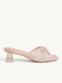 CUCCOO CHICEST Women's Shoes Fashion Open-Toed Transparent High-Heeled Sandals Women's Elegant Romantic And Comfortable Temperament Versatile Thick-Heeled Cool Slipp - Peach pollen - View 3