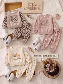 Cute & Casual Newborn Leopard-Print Long-Sleeve Sweatshirt And Pants Set (Beige / Autumn-Winter / Holiday Season) – Fleece-Lined & Thickened - Multicolor - View 1