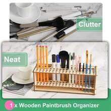 Wooden Paint Brush Holder, 67 Holes Artist Brush Storage Rack, Desktop Organizer Caddy For Paintbrushes, Pens, Pencils & Art Craft Supplies - one size fits all - View 8