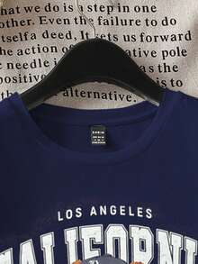 SHEIN EZwear 休闲修身熊图案圆领短袖女式 T 恤，适合夏季 - 藏蓝色 - 查看 4