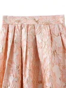 Franclia 女款粉色油畫紋理布料宮廷風大 A 字裙，適合日常穿著、外出、下午茶、度假、情人節 - 粉色 - 查看 7