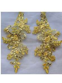 SHEIN 1 Piece Gold Beaded Embroidery Sequin Lace Embroidery Patch DIY Clothing Decal Accessory - gold - View 3