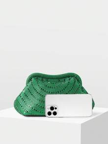 MOTF PREMIUM LADIES GREEN CLUTCH BAG, EXQUISITE DIAMOND DINNER BAG, LOW-KEY AND ELEGANT, FOR LADIES, BRIDES, PARTIES, DINNERS, DRESS MATCHING - Green - View 4