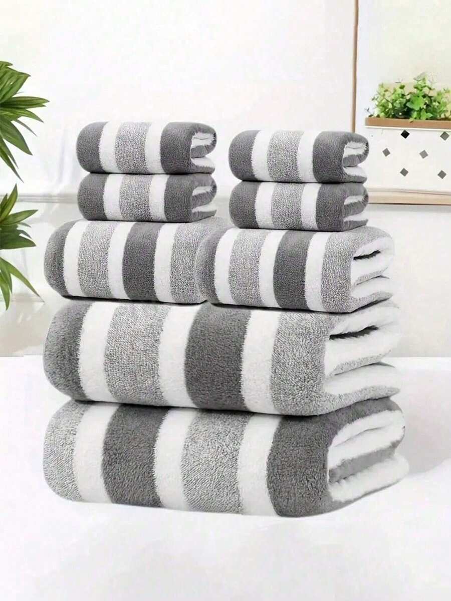 Super Absorbent And Super Soft Five-Star Hotel Two-Color Striped Towel And Bath Towel Set, Fast Drying, Strong Water Absorption And Lightweight, Camping Towel, Suitable For Home And Spa Use, Is A Must-Have Bathroom Item For Families And Couples - Multicolor - View 1