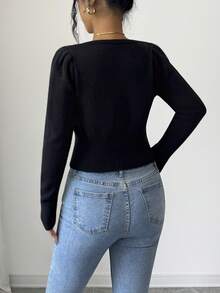SHEIN Elenzya Sweater Rajut Motif Pita dan Manik-manik Musim Gugur/Dingin - Hitam - View 2