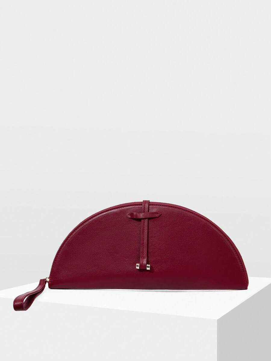 MOTF WOMEN'S FASHION HALF-MOON CLUTCH BAG, CLASSIC BURGUNDY, SIMPLE HANDBAG, FOR DAILY, COMMUTING, BANQUETS, DRESS MATCHING - Burgundy - View 1