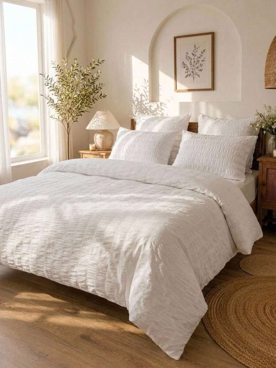 Cirelle 2/3件組泡泡聚酯纖維床上用品套組 | 1件被套 + 2件枕頭套,不含枕芯,四季透氣 - 白色 - 查看 1