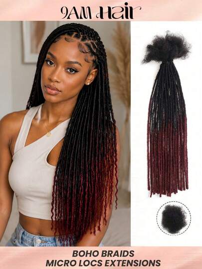 Crochet Human Hair 0.2cm Thickness Ombre Dreadlock Extensions 10-20 Inch 30 Strands Micro Locs Extensions Human Hair For Men/Women Hair Extensions(S1/99JB#) Knotless Braids Boho Braids