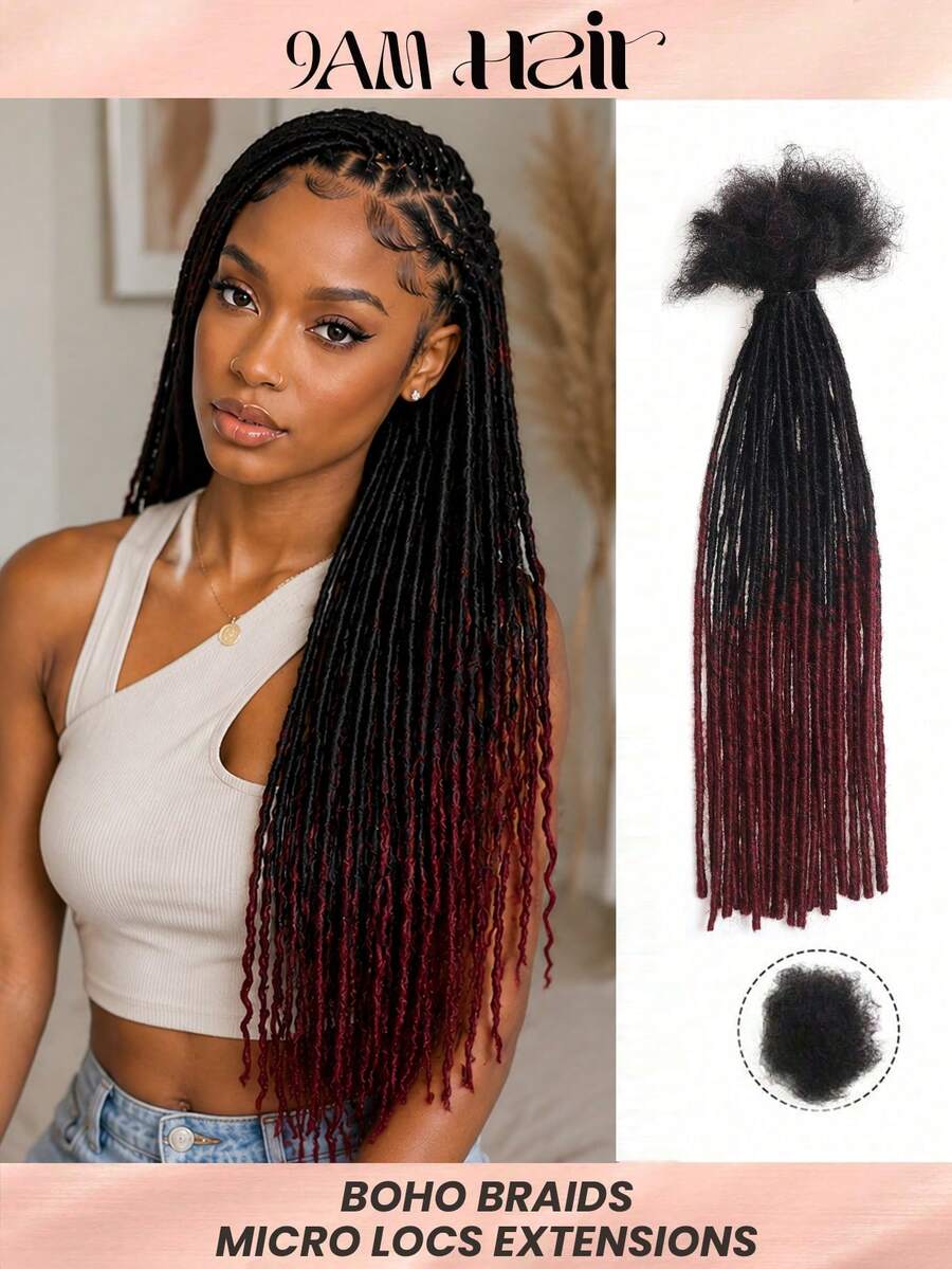 Crochet Human Hair 0.2cm Thickness Ombre Dreadlock Extensions 10-20 Inch 30 Strands Micro Locs Extensions Human Hair For Men/Women Hair Extensions(S1/99JB#) Knotless Braids Boho Braids - S1/99JB - View 1