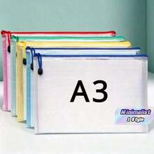 A3 Zipper File Folder, Waterproof Plastic Zipper Pouch For Documents, Papers, Cosmetics, Homework, And Travel Supplies - Multicolor - View 1