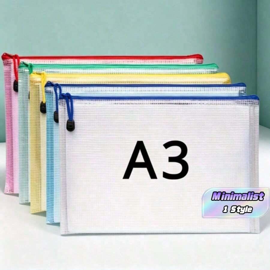 A3 Zipper File Folder, Waterproof Plastic Zipper Pouch For Documents, Papers, Cosmetics, Homework, And Travel Supplies - Multicolor - View 1