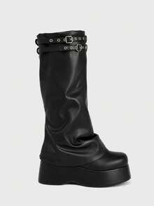 Sugerpunk Ladies, Willow Spikes, Buckles, Trim, Lame-Heeled Boots Fall Shoes - Black - View 1