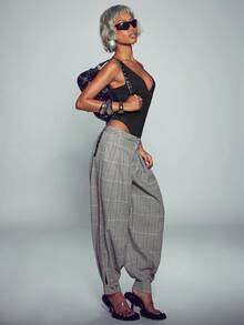 Normani Women's Plaid Pocket Casual Versatile Daily Travel Long Pants - Brown - View 4